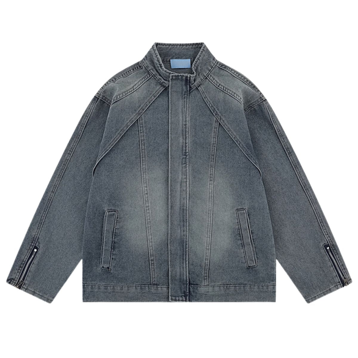 Loose Stand Collar Vintage Washed Men's Denim Jacket
