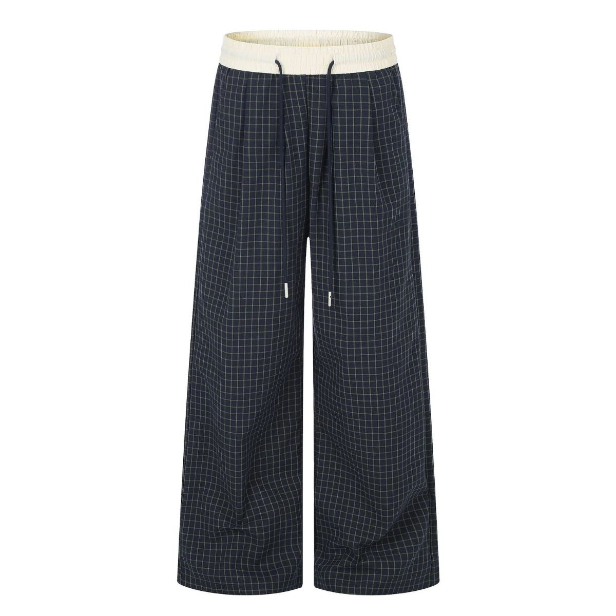 Vintage Plaid Panel Wide-Leg Trousers