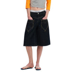 Raw Indigo Embroidered Pocket Denim Bermuda Shorts