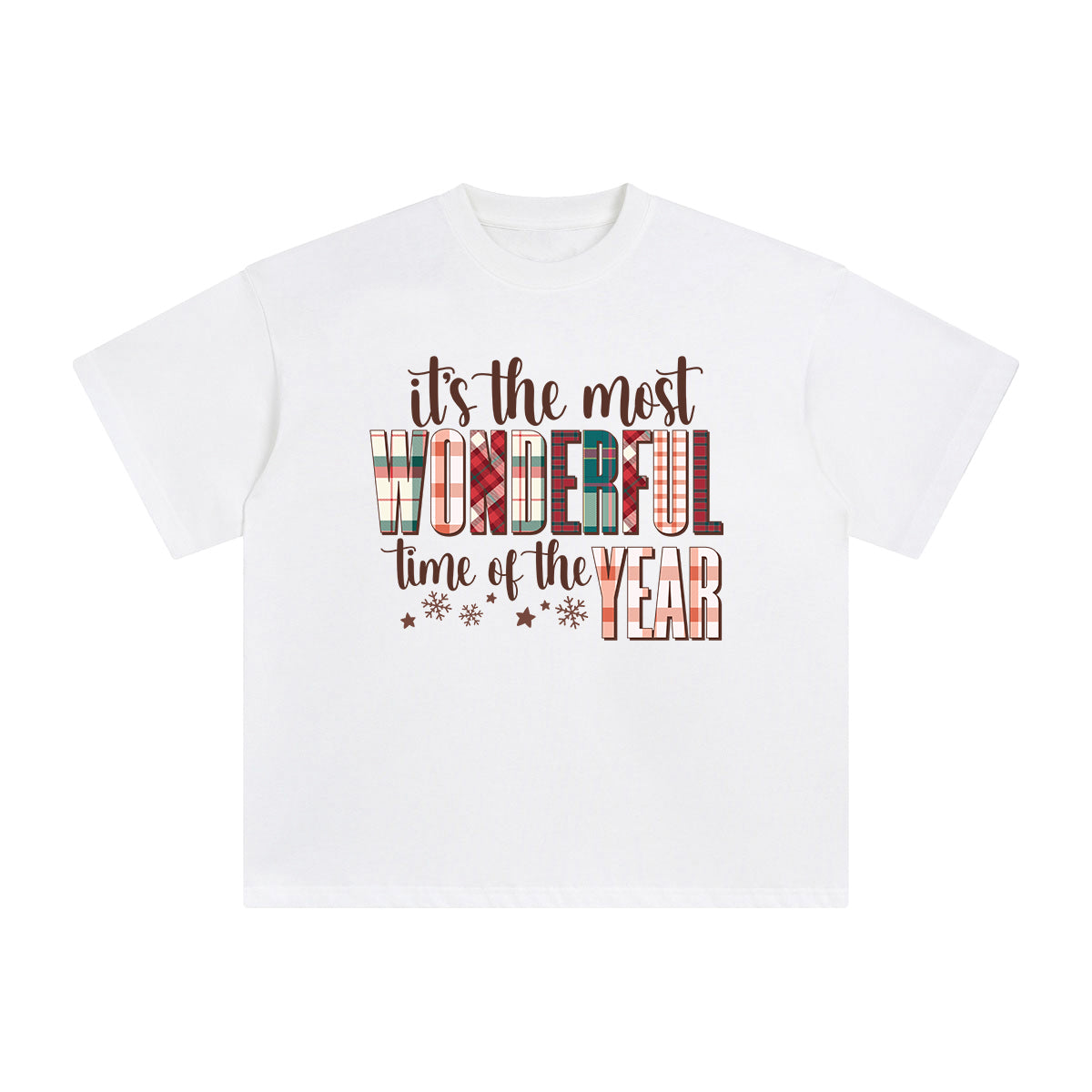 Christmas Plaid WONDERFUL YEAR Graphic Tee-INNBLAC Fashion Apparel