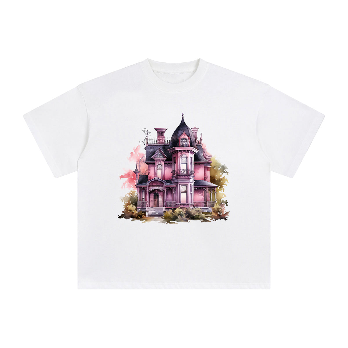 Halloween Pink House Graphic Tee-INNBLAC Fashion Apparel