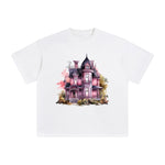 Halloween Pink House Graphic Tee-INNBLAC Fashion Apparel
