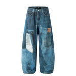 Smoke Rise Patch-Print Barrel Leg Jeans