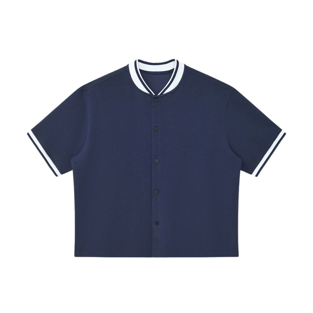 Short Sleeve Button‑Up Striped Baseball Cardigan