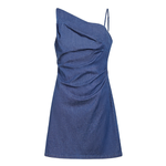 One-Shoulder Denim Ruched Mini Dress