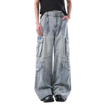 Vintage Wash Multi-Pocket Cargo Straight Leg Denim Jeans