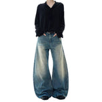 Bleached Fade Curved Leg Baggy Denim Jeans