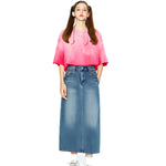 Vintage Washed A-Line Denim Midi Skirt