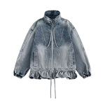 Heavyweight American Washed Distressed Denim Jacket with Flouncing