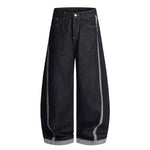 Wide Leg Contrast Stripe Denim Jeans