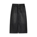 Falda vaquera con bordado de perlas y lavado vintage