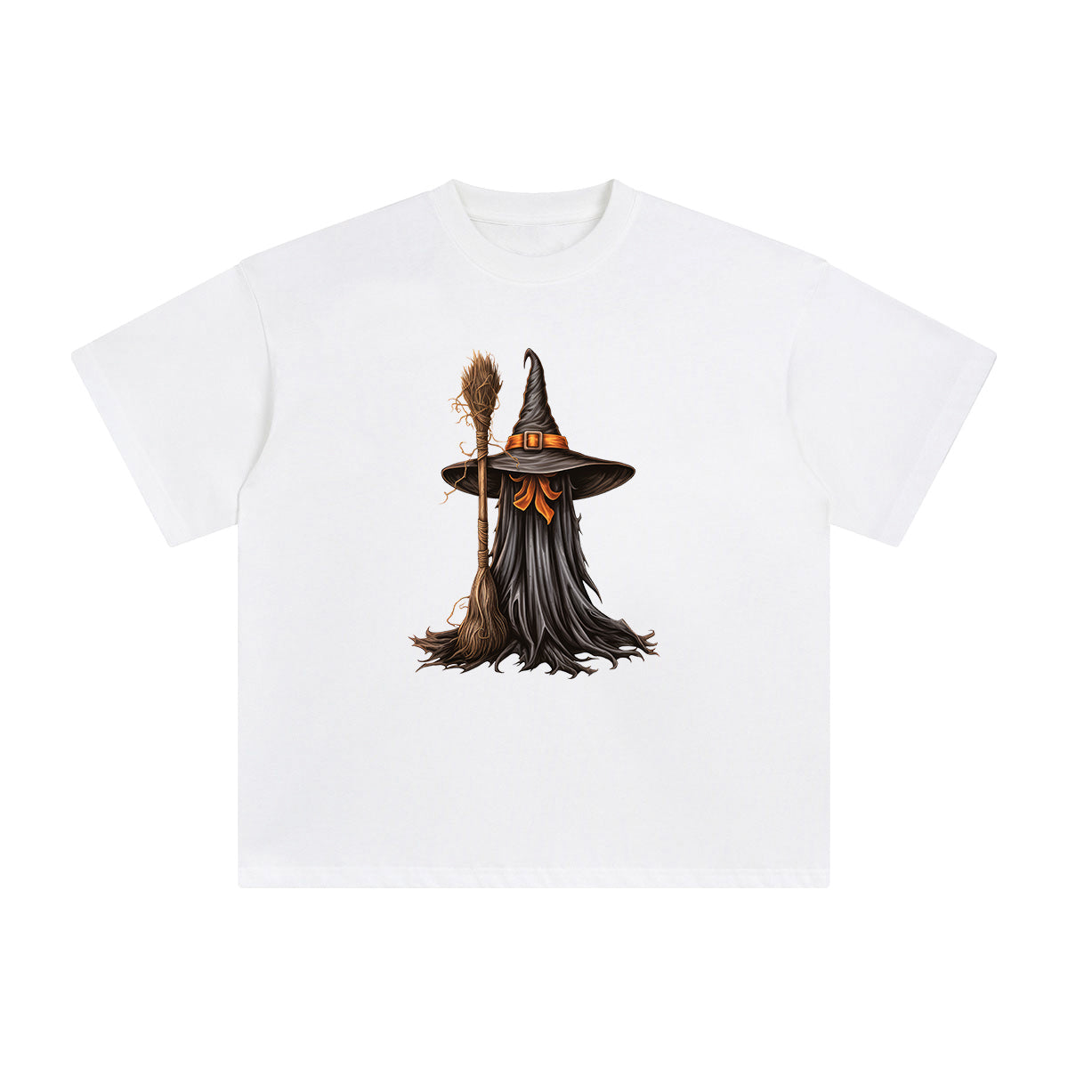 Halloween Broom With Hat Graphic Tee-INNBLAC Fashion Apparel