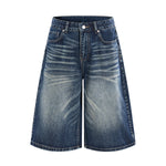 Washed Indigo Relaxed Fit Utility Denim Shorts