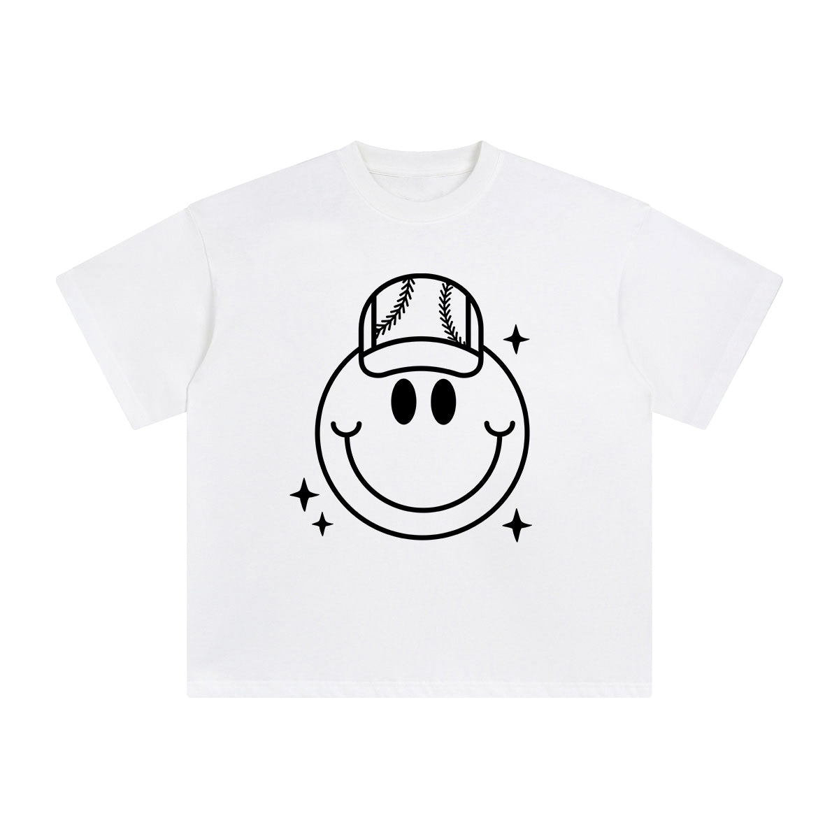 Smiley Emoji With Baseball Cap Graphic Tee-INNBLAC Fashion Apparel
