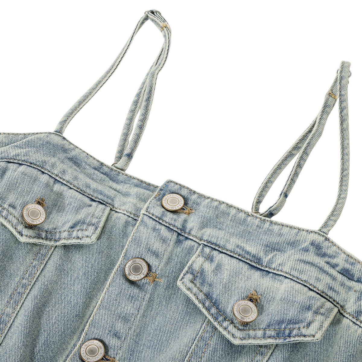 Falda vaquera con bordado de perlas y lavado vintage