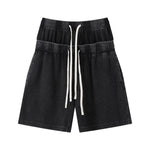West Coast Waffle Double Waistband Snow Washed Distressed Shorts