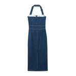 Halter Neck Fitted Denim Midi Dress