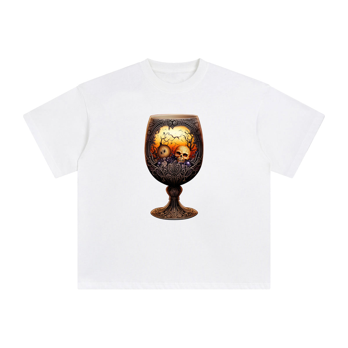 Halloween Wine Cup Graphic Tee-INNBLAC Fashion Apparel