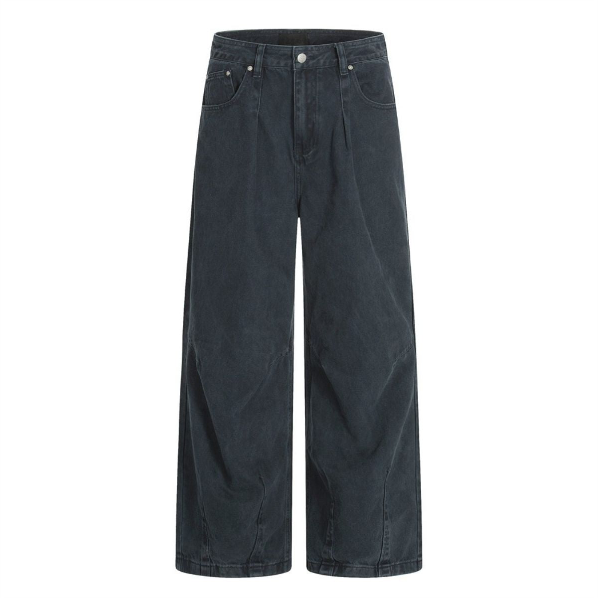 Men's Washed Punk Pleated Loose-Fit Casual Wide-Leg Denim Pants