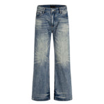 Men's Washed Vintage Loose Straight-Leg Denim Jeans with Distressed Details