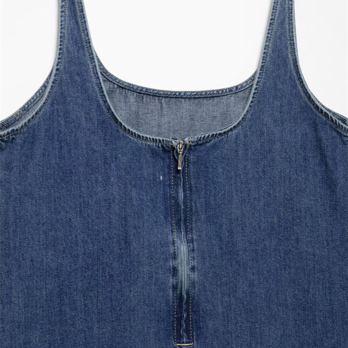 Strappy Pleated Denim Mini Dress