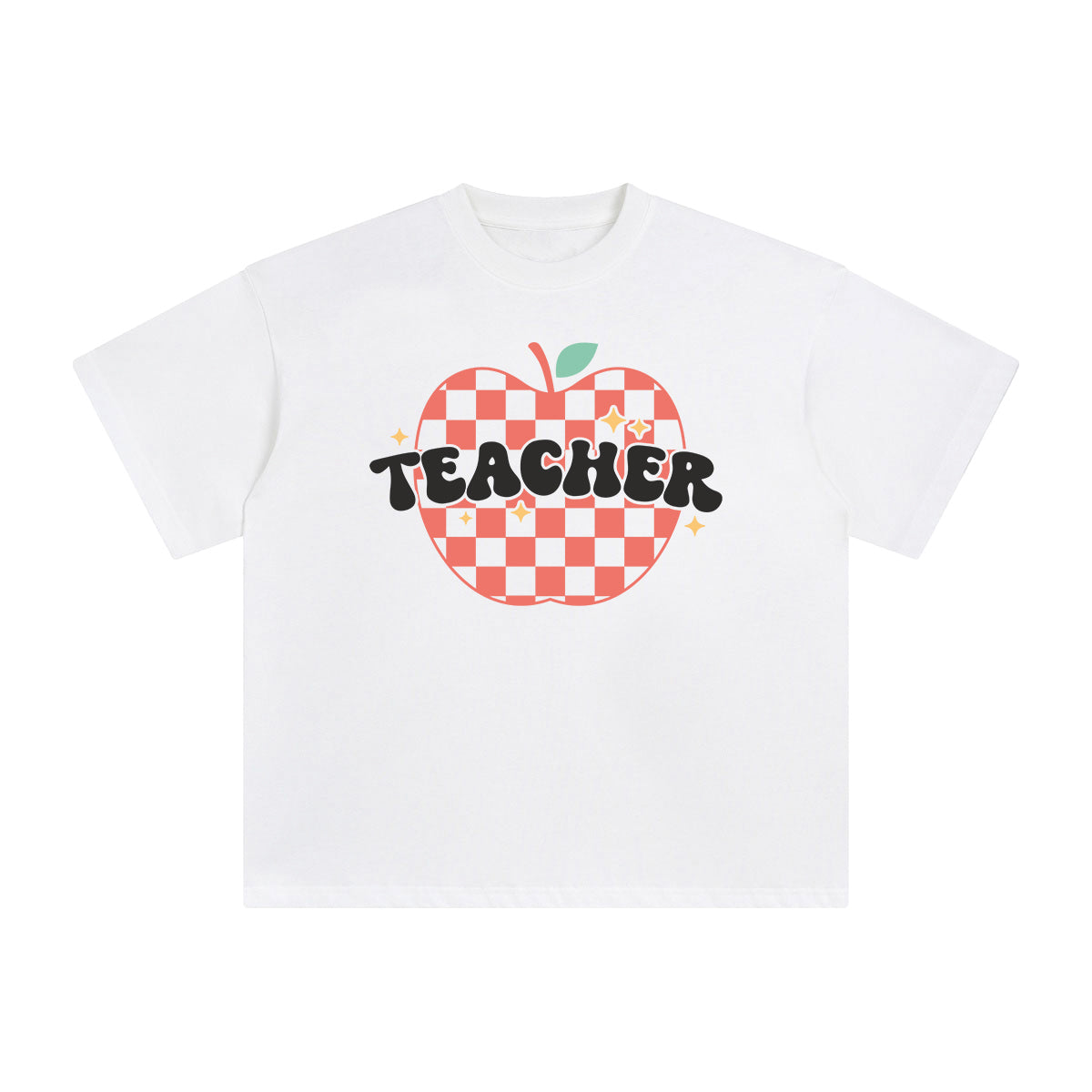 Teacher Checkered Apple Graphic Tee-INNBLAC Fashion Apparel