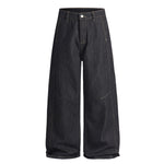 Contrast Stitching Wide Leg Dark Wash Denim Jeans