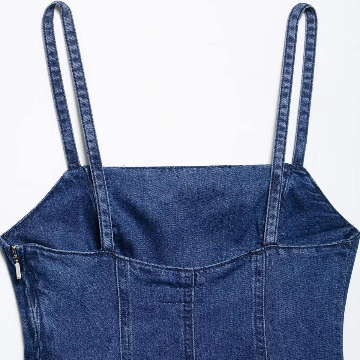 Square Neck Strappy Denim Maxi Dress