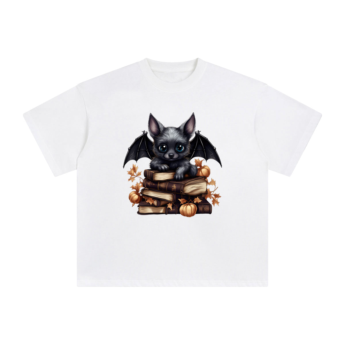 Halloween Book & Bat Graphic Tee-INNBLAC Fashion Apparel