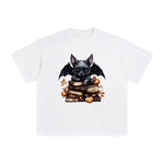 Halloween Book & Bat Graphic Tee-INNBLAC Fashion Apparel
