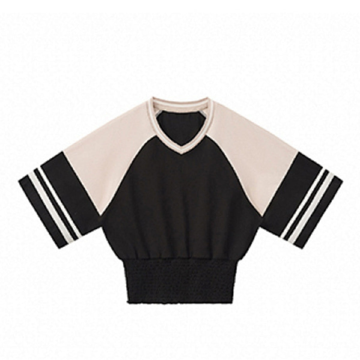 Fitted Color Splice Flare Sleeve Feminine Tee