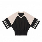 Fitted Color Splice Flare Sleeve Feminine Tee
