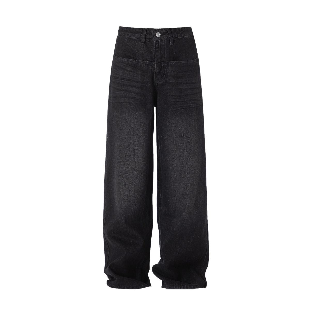 Vintage Washed Black Whiskered Wide Leg Jeans
