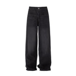 Vintage Washed Black Whiskered Wide Leg Jeans