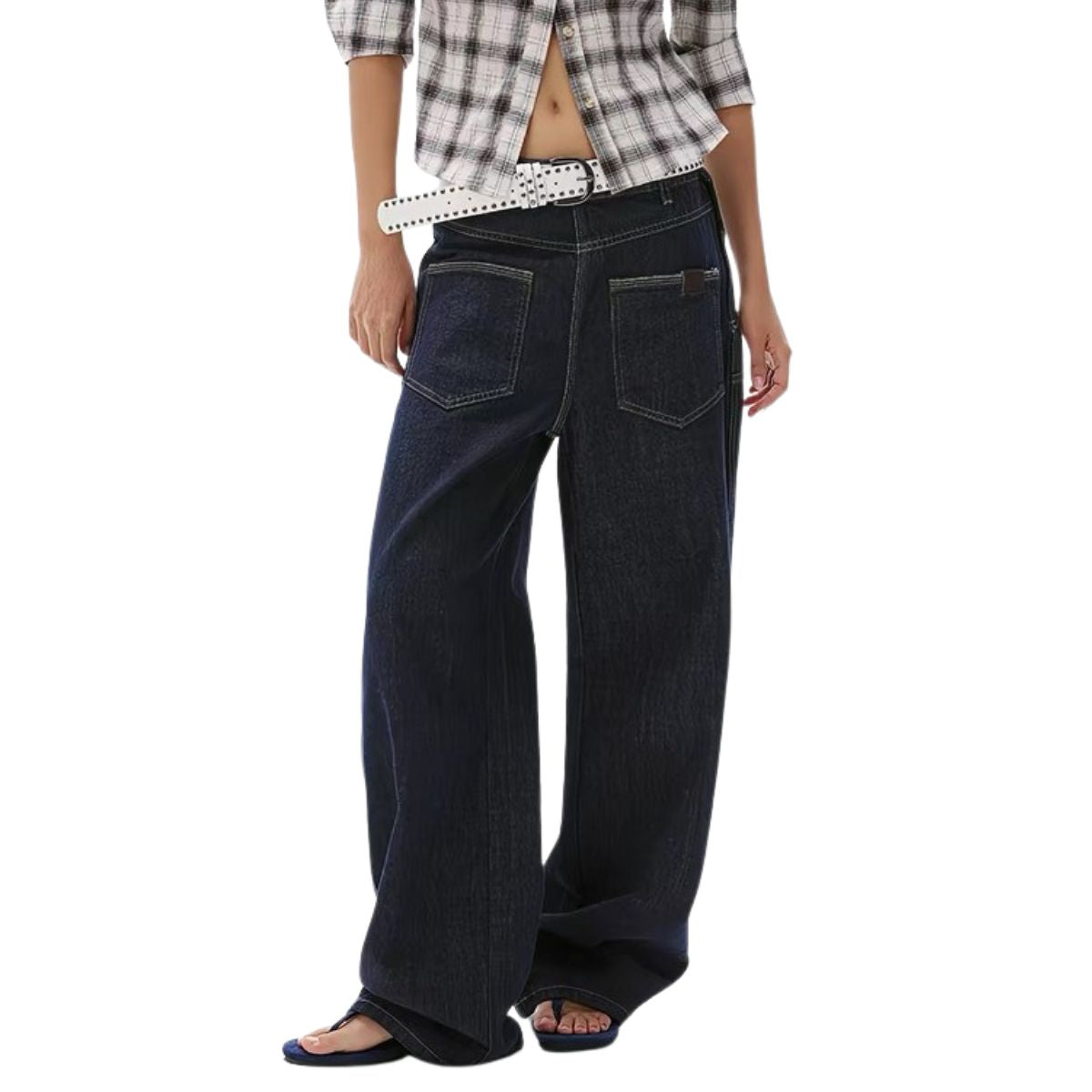 Vintage Washed Asymmetric Side Split Barrel Leg Jeans