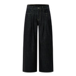 Creased Raw Denim Straight‑Leg Jeans