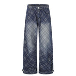 Washed Vintage Plaid Relaxed Retro Denim Jeans