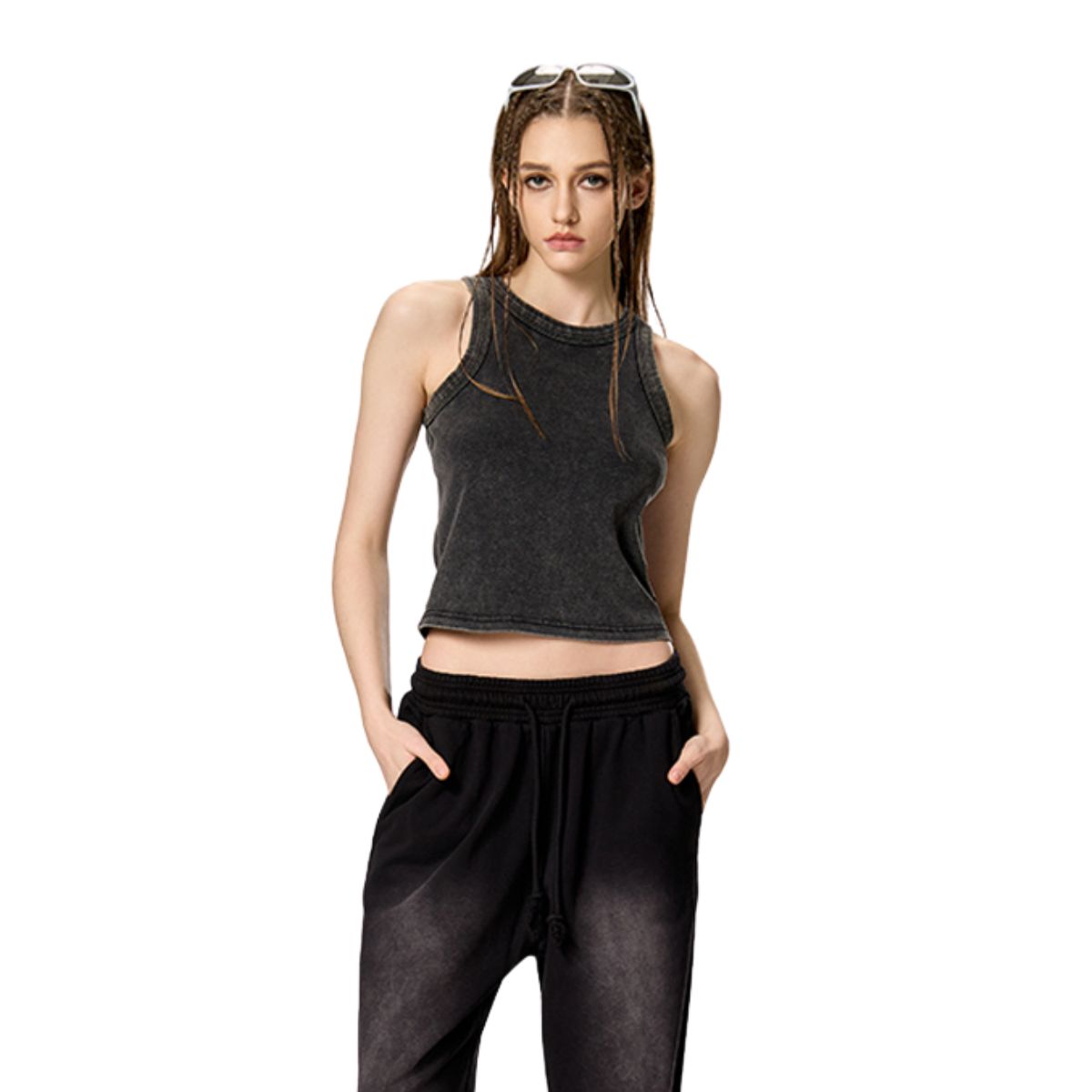 Stone Wash Slim Fit Crop Tank 9.6oz