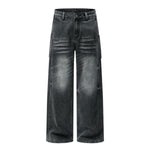 Gray Washed Workwear‑Style Wide‑Leg Jeans