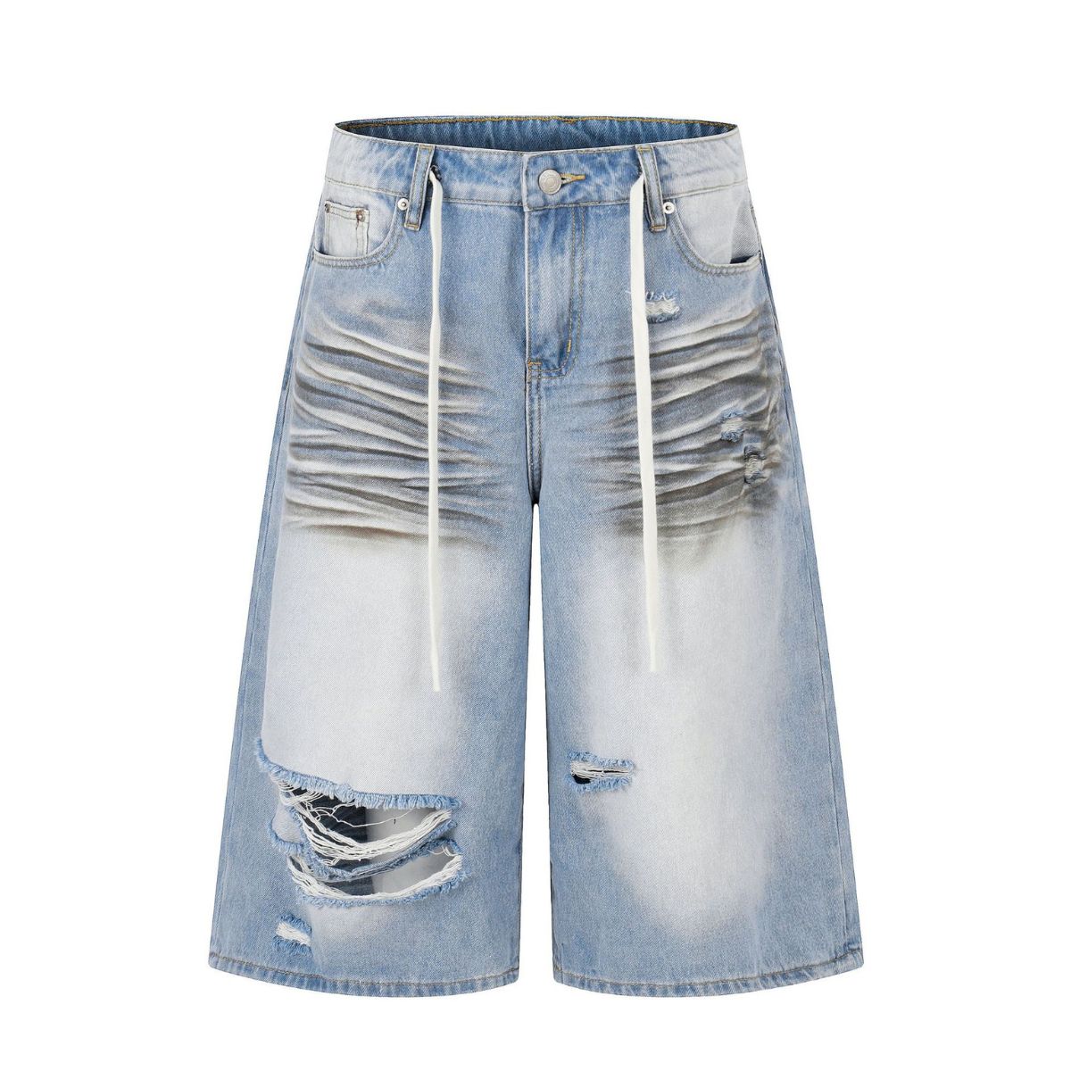 Vintage Washed Distressed Cat Whisker Denim Bermuda Shorts