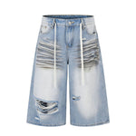 Vintage Washed Distressed Cat Whisker Denim Bermuda Shorts