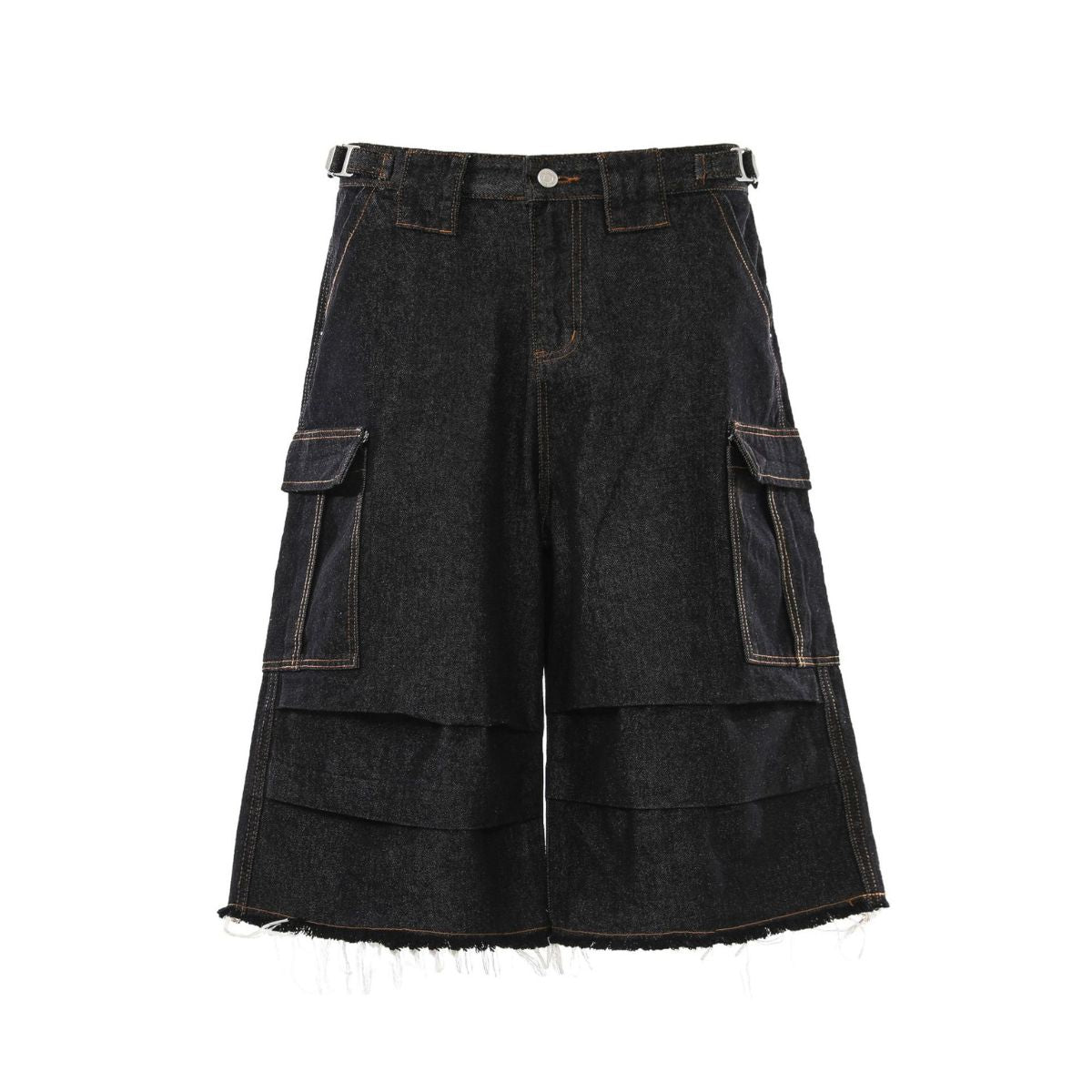 Raw Indigo Multi-Pocket Layered Denim Bermuda Shorts