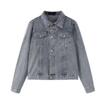 Unisex Commuter Workwear Style Single-breasted Lapel Straight Denim Jacket