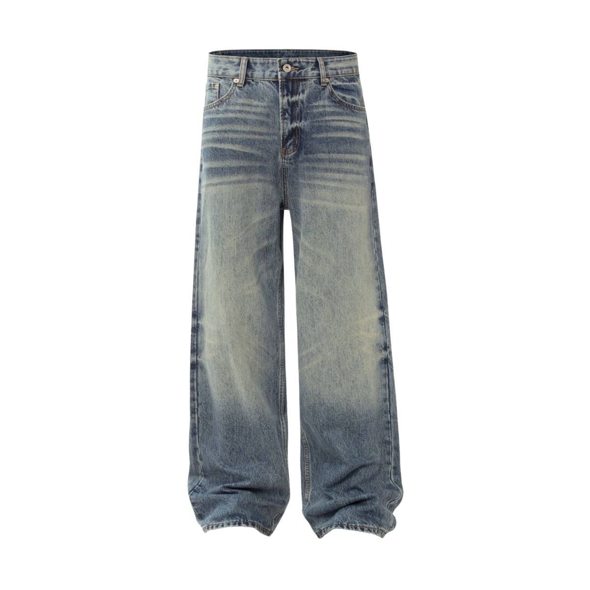 Washed Distressed Wide Leg Straight Denim Jeans