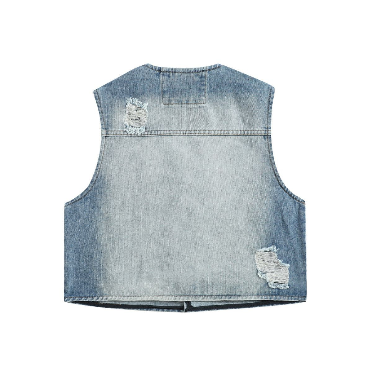 Vintage Wash Denim Ripped Vest