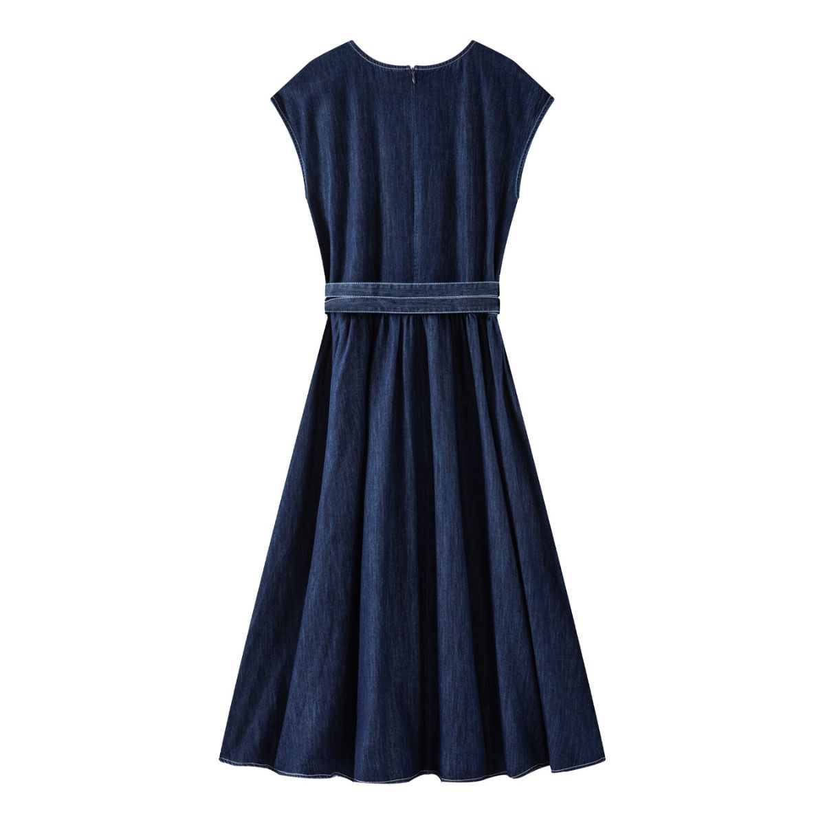 Denim Sleeveless Belted Midi Dress