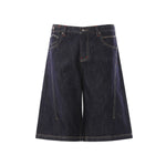 Deconstructed Embroidered Raw Denim Bermuda Shorts