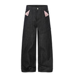 Raw Black Wide Leg Jeans with Utility Flap Pocket Detail