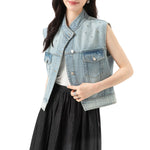 Rhinestone Embellished Washed Denim Vest