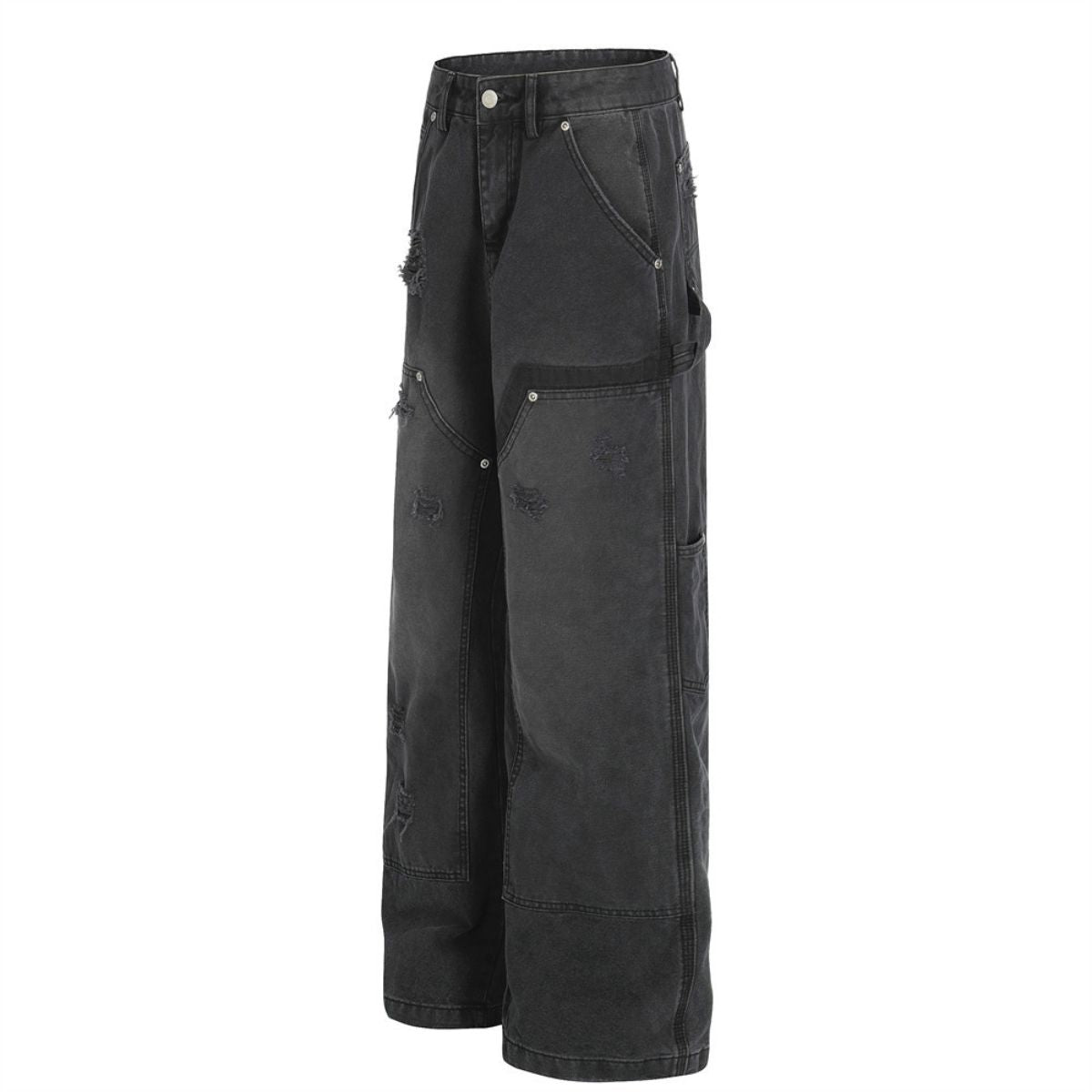 Men's Distressed Punk Cargo Pants �Loose Wide-Leg Streetwear